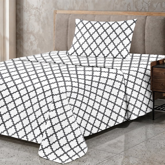 Lux Decor Twin Size Bed Sheets Set 3 Piece - Quatrefoil Pattern, Ultra Soft Sheet Deep Pocket Fit, Wrinkle Free, Breathable & Fade Resistant OEKO-TEX Certified, White