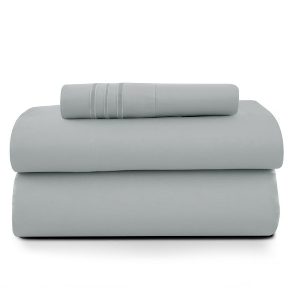 Lux Decor Twin Size Sheet Set, 3-Piece Plain Soft Microfiber – Deep Pocket Queen Bed Sheets, Includes 1 Fitted Sheet, 1 Flat Sheet, 1 Pillowcase, Gray