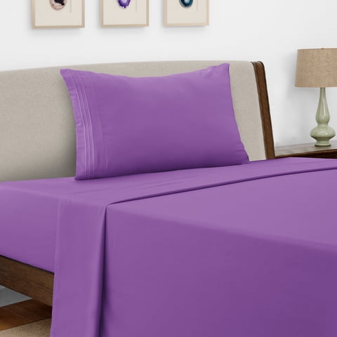 Lux Decor Collection Twin Sheets Set , Upto 16 Inches Deep Pocket Brushed Microfiber 3 Piece Bed Sheets Set, Purple