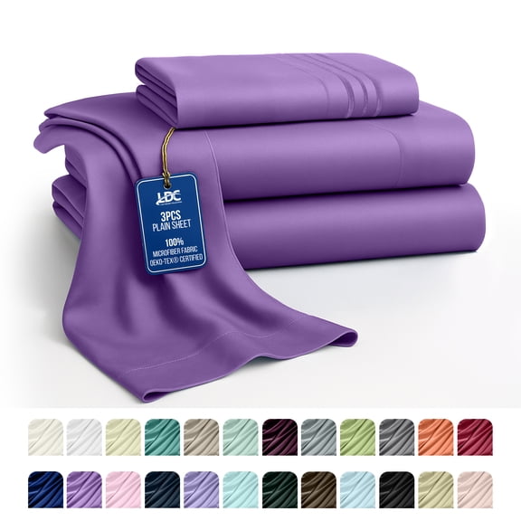 Lux Decor Collection Twin Sheets Set , Upto 16 Inches Deep Pocket Brushed Microfiber 3 Piece Bed Sheets Set, Purple
