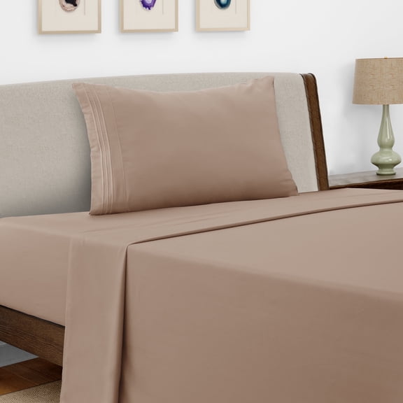 Lux Decor Collection Twin Sheets Set , Upto 16 Inches Deep Pocket Brushed Microfiber 3 Piece Bed Sheets Set, Taupe