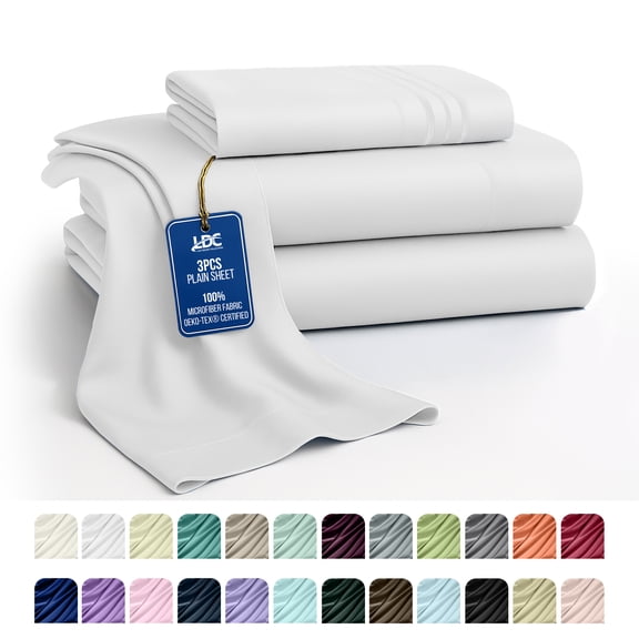 Lux Decor Collection Twin Sheets Set , Upto 16 Inches Deep Pocket Brushed Microfiber 3 Piece Bed Sheets Set, White