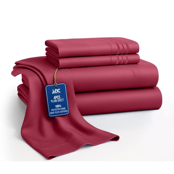 Lux Decor Twin Bed Sheets - 4 Piece Ultra-Soft Microfiber Sheets Set, Deep Pocket Fitted Sheet, Flat Sheet & 2 Pillowcases, Breathable Hotel Luxury, OEKO-TEX Certified, Burgundy