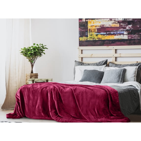 Lux Decor Collection Twin Size Fleece Bed Blanket - All Seasons Soft, Fuzzy & Cozy - Plush Microfiber Blankets for Home & Travel (60x80, Red)