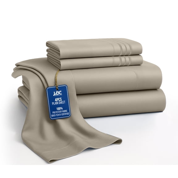 Lux Decor Twin Bed Sheets - 4 Piece Ultra-Soft Microfiber Sheets Set, Deep Pocket Fitted Sheet, Flat Sheet & 2 Pillowcases, Breathable Hotel Luxury, OEKO-TEX Certified, Taupe