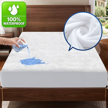 Lux Decor 100% Waterproof Mattress Protector Twin Size – Ultra-Soft Terry Top Fitted Cover, Breathable Cooling Noiseless, Fits up to 16? Deep Pocket, OEKO-TEX Certified