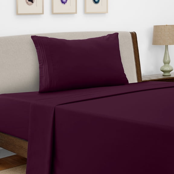 Lux Decor Collection Twin XL Bed Sheets - Brushed Microfiber 3 Piece Bed Sheets Set Upto 16 Inches Deep Pocket, Plum