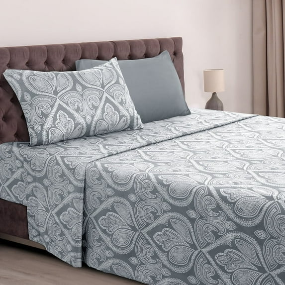 Lux Decor Collection Twin XL Bed Sheets Set, 4 Pc Microfiber Bedding Sheets - Gray