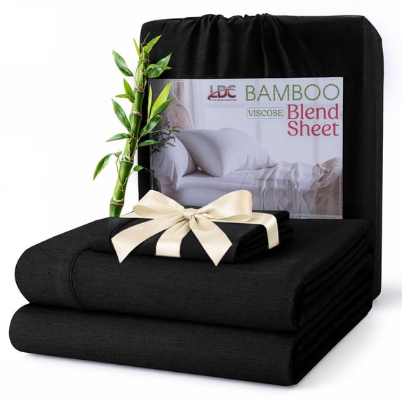 Lux Decor Twin XL Rayon from Bamboo Blend Sheets Set- 3 Piece Luxury Deep Pocket Bed Sheets Set, Black