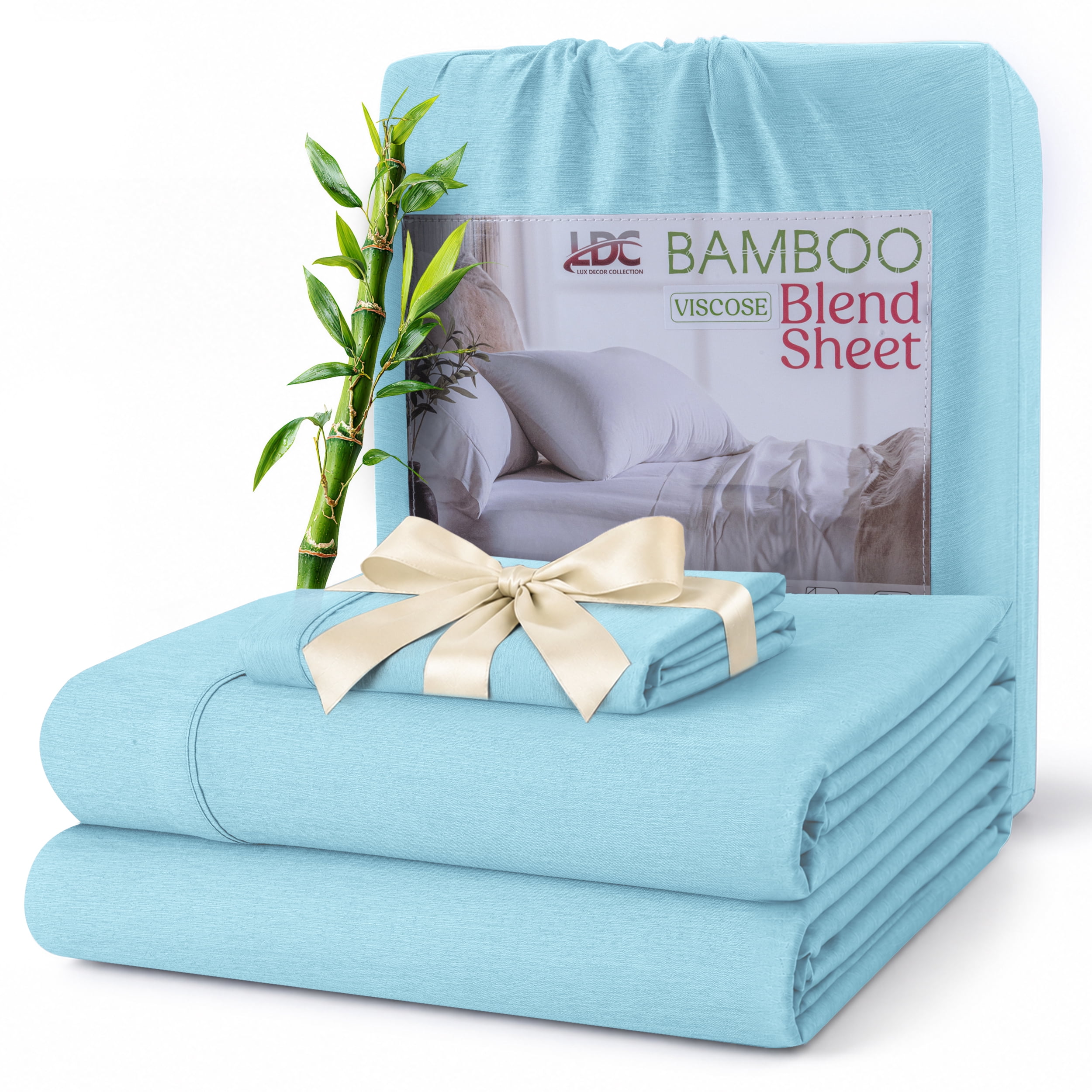 Home Collection Deals Lux Decor Twin XL Rayon from Bamboo Blend Sheets Set- 3 Piece Luxury Deep Pocket Bed Sheets Set, Blue