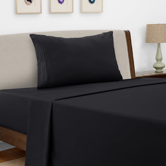 Lux Decor Collection Twin XL Sheet Set - Brushed Microfiber 3 Piece Bed Sheets Set, Black