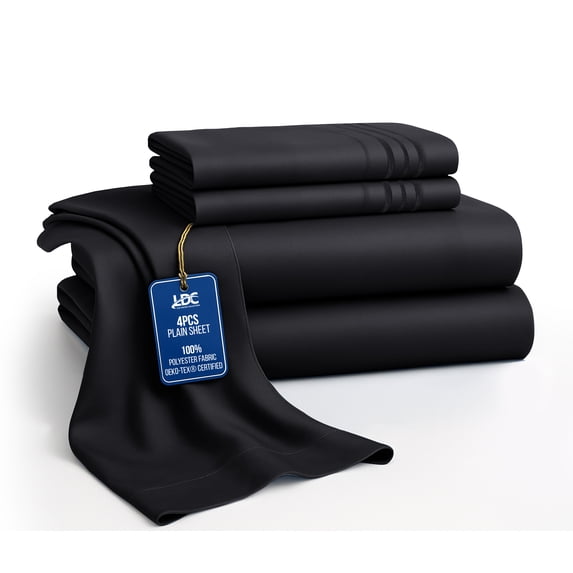 Lux Decor Twin XL Bed Sheets - 4 Piece Ultra-Soft Microfiber Sheets Set, Deep Pocket Fitted Sheet, Flat Sheet & 2 Pillowcases, Breathable Hotel Luxury, OEKO-Tex Certified, Black