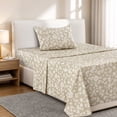 thumbnail image 1 of Lux Decor Twin XL Microfiber Bed Sheets - 3 Piece Floral Sheet Set, Soft Breathable Bedding, Wrinlkle Resistant, OEKO-TEX Certified, Taupe, 1 of 11