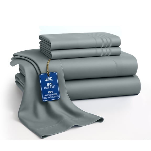 Lux Decor Twin XL Bed Sheets - 4 Piece Ultra-Soft Microfiber Sheets Set, Deep Pocket Fitted Sheet, Flat Sheet & 2 Pillowcases, Breathable Hotel Luxury, OEKO-Tex Certified, Gray