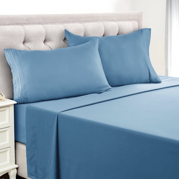Lux Decor Collection Twin XL Size 4 Piece Sheets Set - Microfiber Deep Pocket Bed Sheets & Pillowcases - Blue