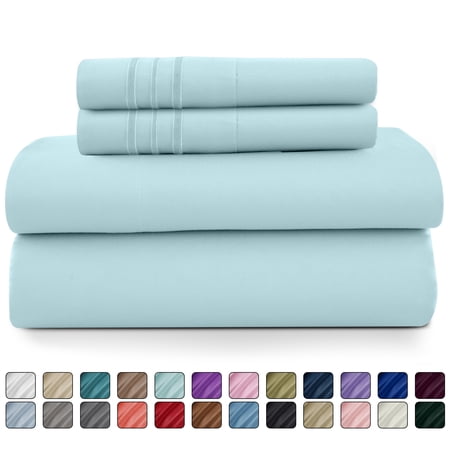 Lux Decor Collection Twin XL Size 4 Piece Sheets Set - Microfiber Deep Pocket Bed Sheets & Pillowcases - Blue