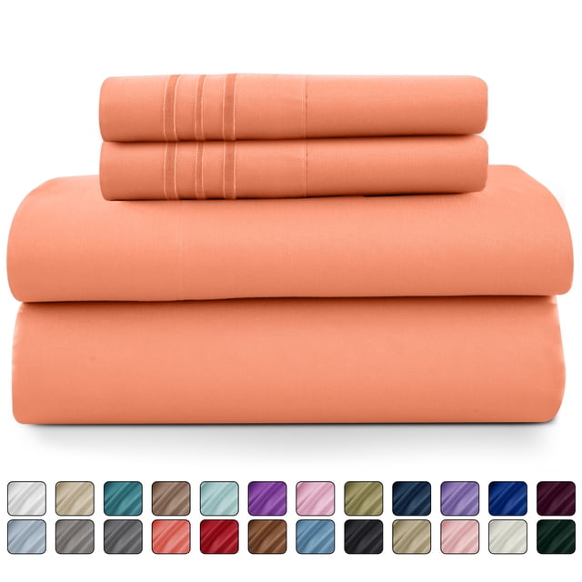 Lux Decor Collection Twin XL Size 4 Piece Sheets Set - Microfiber Deep Pocket Bed Sheets & Pillowcases - Coral