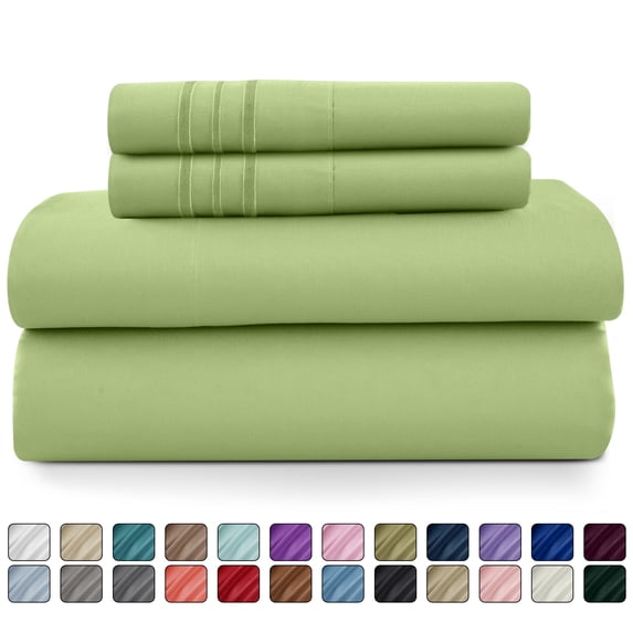 Lux Decor Collection Twin XL Size 4 Piece Sheets Set - Microfiber Deep Pocket Bed Sheets & Pillowcases - Green