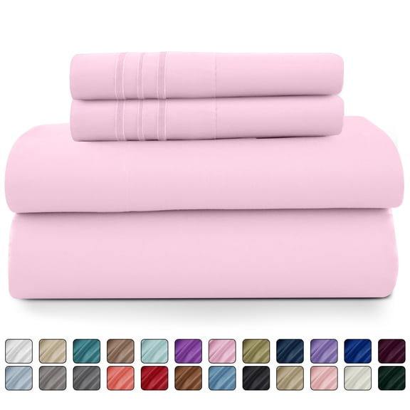 Lux Decor Collection Twin XL Size 4 Piece Sheets Set - Microfiber Deep Pocket Bed Sheets & Pillowcases - Pink