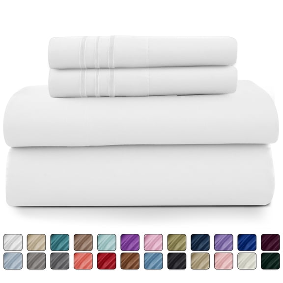 Lux Decor Collection Twin XL Size 4 Piece Sheets Set - Microfiber Deep Pocket Bed Sheets & Pillowcases - White