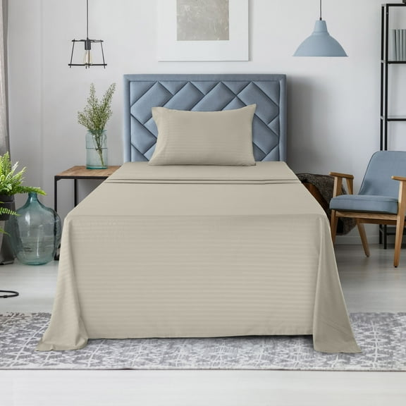 Lux Decor Collection Twin XL Size Bed Sheets Set, Luxury 3 Piece Microfiber Deep Pocket Fitted Sheet, Flat Sheet & Pillowcases Bedding Sheets Set - Taupe