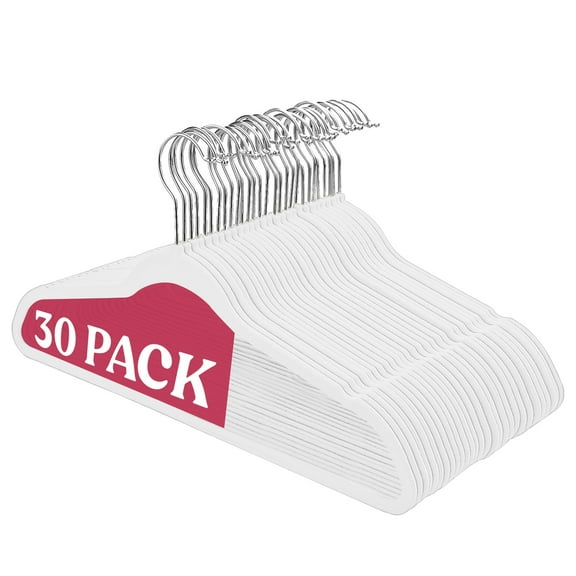 Lux Decor Collection Velvet Hangers Space Saving and Non-Slip Hangers - 30 Pack - White