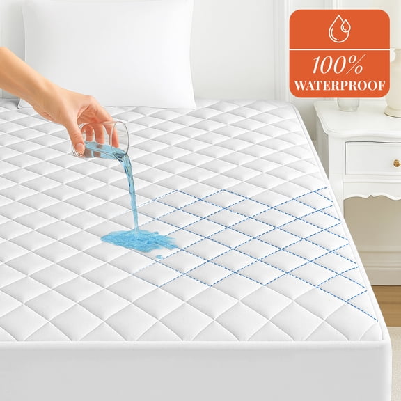 Lux Decor Quilted Fitted Waterproof Mattress Pad Full Size – Mattress Protector with Deep Pockets - Soft Breathable Mattress Topper - Noiseless and Comfortable (White, 54" x 75")