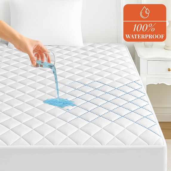 Lux Decor Quilted Fitted Waterproof Mattress Pad Twin XL Size – Mattress Protector with Deep Pockets - Soft Breathable Mattress Topper - Noiseless and Comfortable (White, 39" x 80")