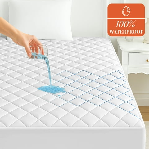 Lux Decor Quilted Fitted Waterproof Mattress Pad Queen Size – Mattress Protector with Deep Pockets - Soft Breathable Mattress Topper - Noiseless and Comfortable (White, 60" x 80")