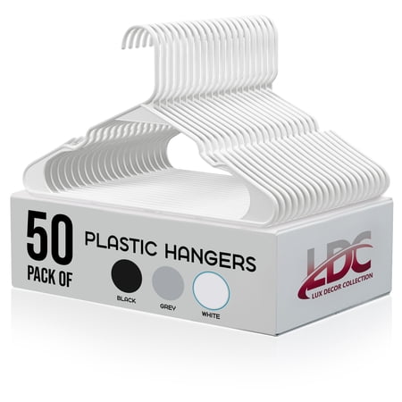 Lux Decor Collection White Plastic Hangers 50 Pack - Space-Saving Design, Perfect for Everyday Use