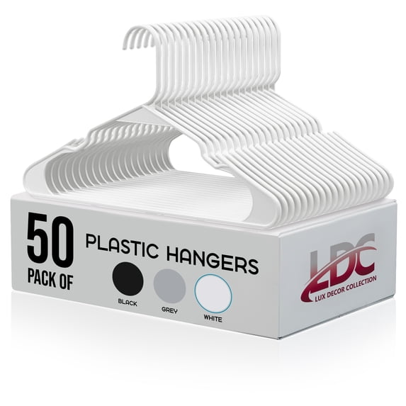 Lux Decor Collection White Plastic Hangers 50 Pack - Space-Saving Design, Perfect for Everyday Use