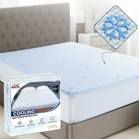 Lux Decor Cooling Mattress Protector King - Waterproof, Breathable & Soft 3D Air Fabric, Lightweight, Noiseless & Durable, 16” Deep Pocket Fitted Mattress Cover