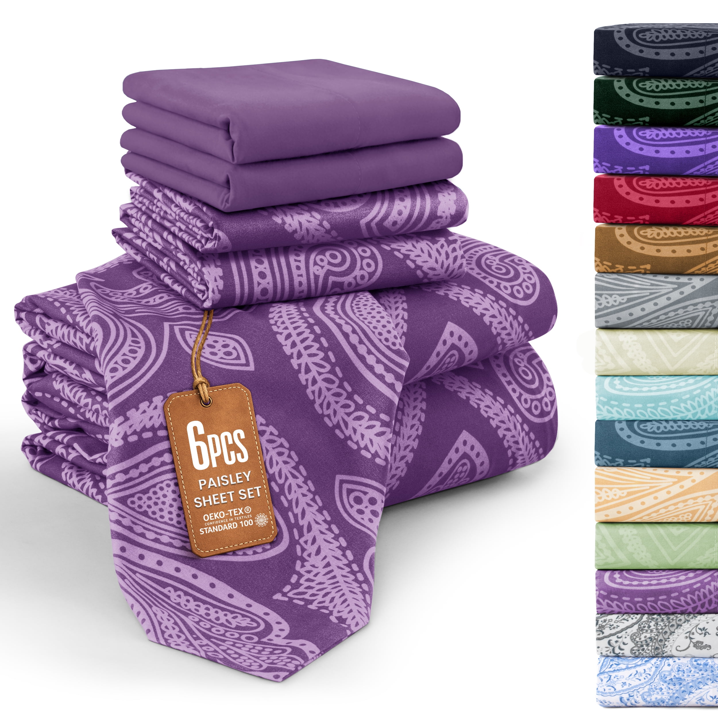 Lux Decor Full 6 Piece Bed Sheet Set - Paisley Printed Microfiber ...