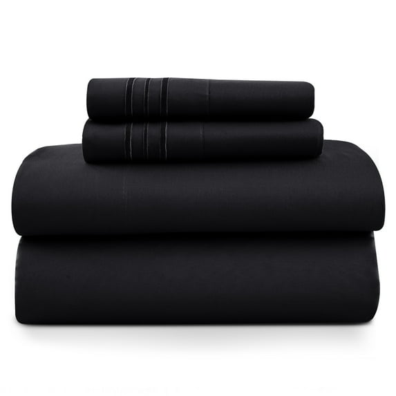 Lux Decor Full Size Sheet Set, 4-Piece Plain Soft Microfiber – Deep Pocket Bed Sheets Sets, Includes 1 Fitted Sheet, 1 Flat Sheet, 2 Pillowcases, Black