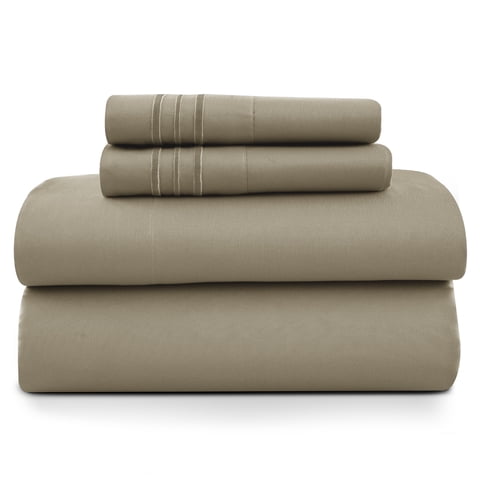 Lux Decor Full Size Sheet Set, 4-Piece Plain Soft Microfiber – Deep Pocket Full Bed Sheets, Includes 1 Fitted Sheet, 1 Flat Sheet, 2 Pillowcases, Beige