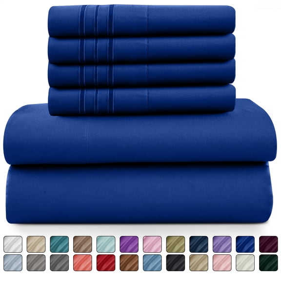 Lux Decor King 6 Piece Sheets Set - Microfiber 16 Inch Deep Pocket Bed Sheets - Royal Blue