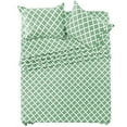 thumbnail image 1 of Lux Decor King Size Sheet Set 4 Piece, Soft Microfiber, Deep Pockets - Quatrefoil Pattern, 1 Fitted & 1 Flat Sheet, 2 Pillowcases, Green, 1 of 8