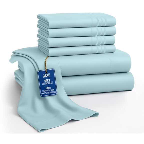 Lux Decor King Size Bed Sheets - 6 Piece Ultra-Soft Microfiber Sheets Set, Deep Pocket Fitted Sheet, Flat Sheet & 4 Pillowcases, Breathable Hotel Luxury, OEKO-TEX Certified, Blue
