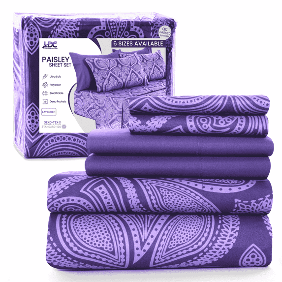 Lux Decor King Size Bed Sheets Set 6 Piece - Soft Brushed Microfiber Sheets & Pillowcases, 16-Inch Deep Pocket Fitted Sheet, Hotel Luxury - Lavender