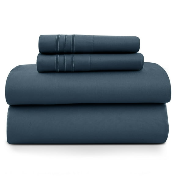 Lux Decor King Size Sheet Set, 4-Piece Plain Soft Microfiber – Deep Pocket King Bed Sheets, Includes 1 Fitted Sheet, 1 Flat Sheet, 2 Pillowcases, Navy Blue