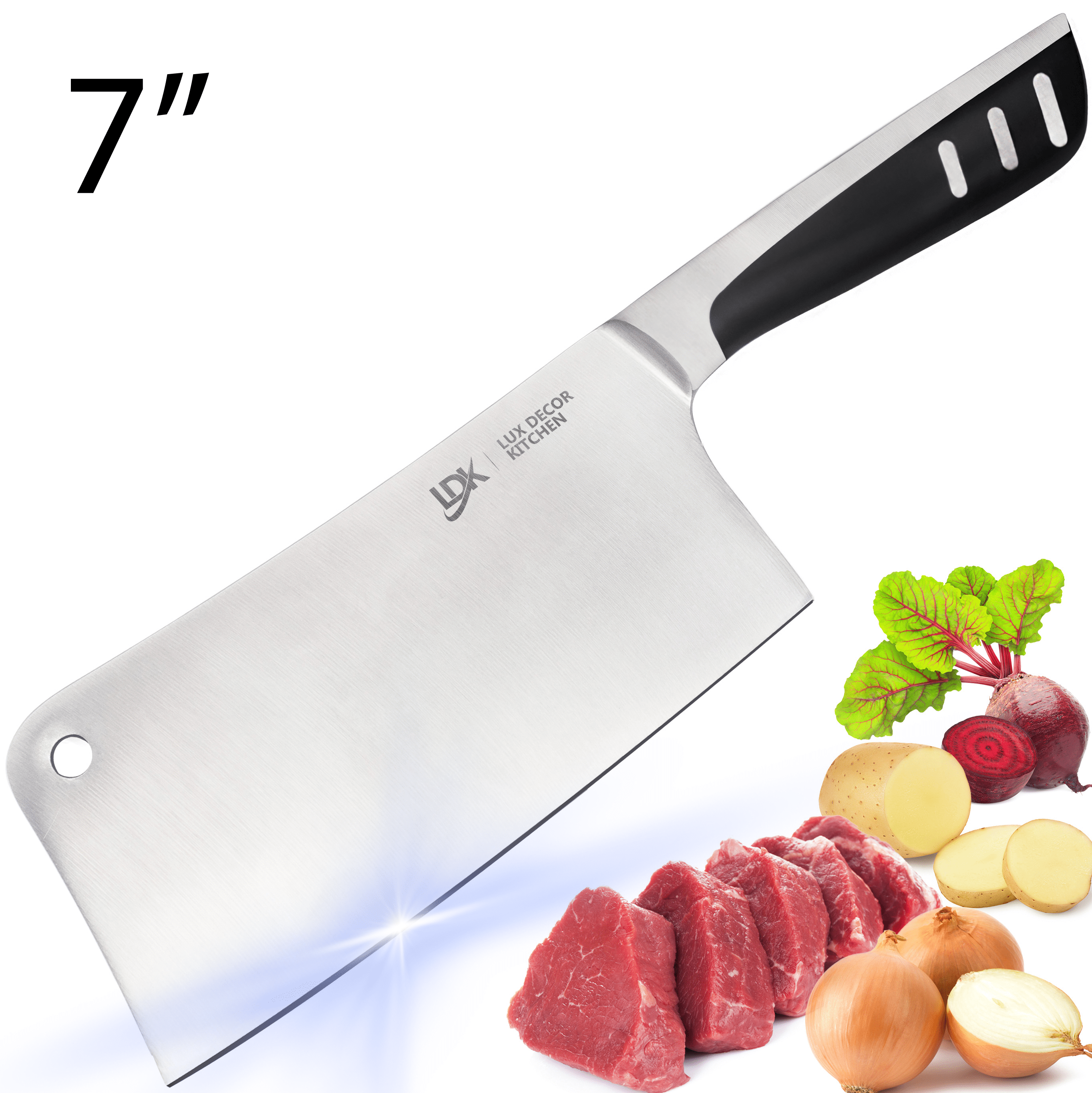 LUX DECOR COLLECTION Lux Decor Kitchen Butcher Knife Stainless Steel - 7 Inch Multi Purpose Best for Home Kitchen and Restaurants Chef Knife Heavy Duty Chopper Meat Cleaver