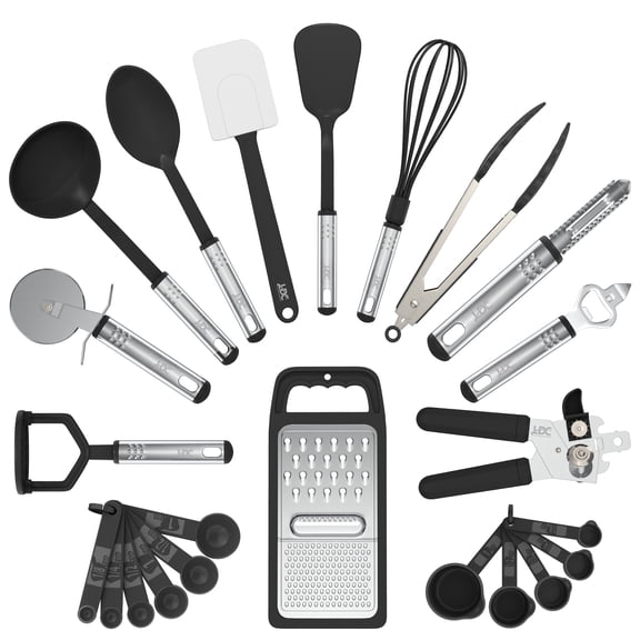 Lux Deor 23 Pieces Kitchen Cooking Utensils Set – 446°F Heat Resistant kitchen Gadgets for Non-Stick Cookware BPA FREE – Silicon Rubber Spatula set - Black