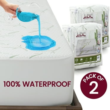 Lux Decor Pack of 2 Queen Mattress Protector Waterproof – Fitted Style, Soft & Breathable Bamboo from Rayon fabric, 16” Deep Pocket, Washable Mattress Cover