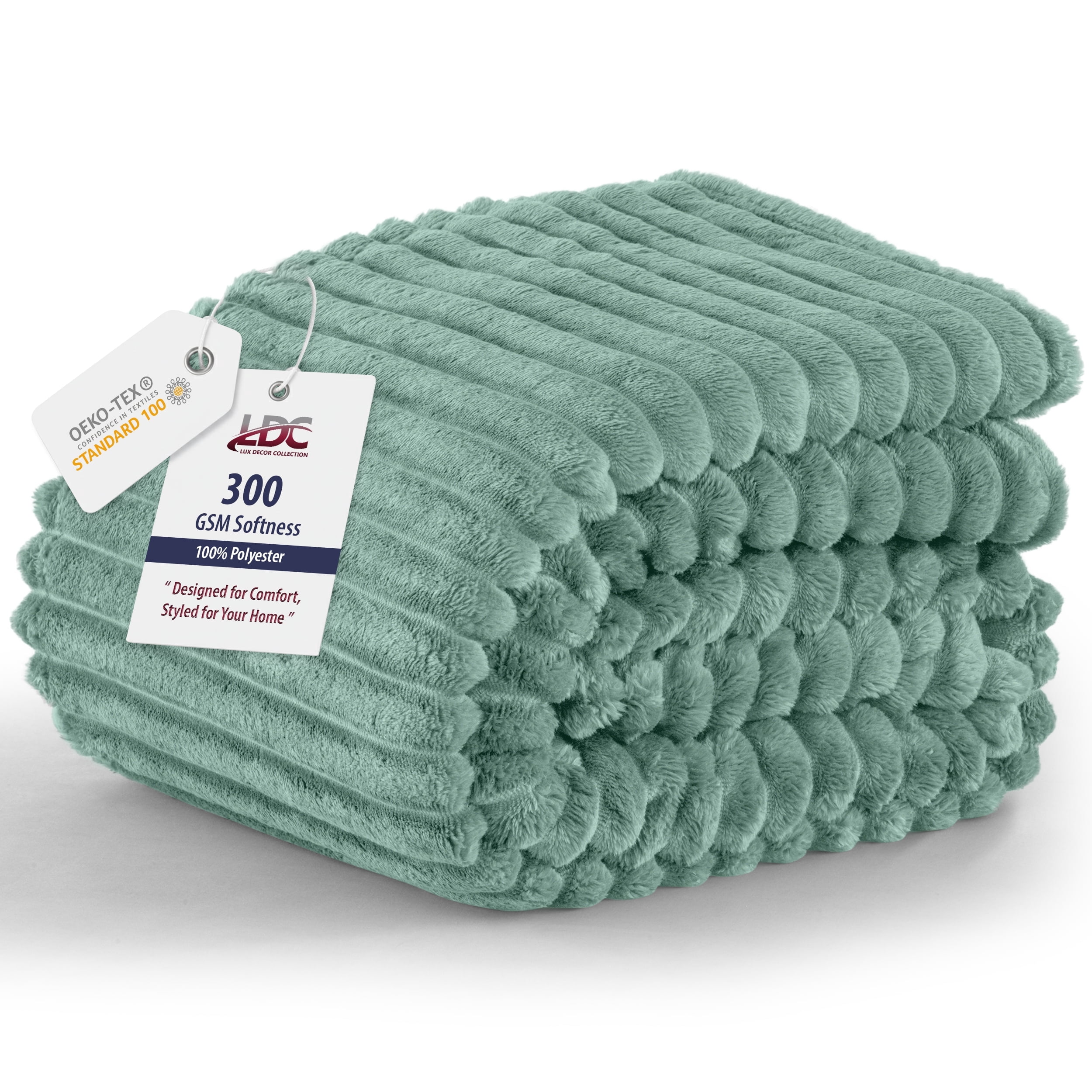 Home Collection Deals Lux Decor Plush Striped Fleece Blankets Queen Size, Hypoallergenic Super Soft All Season Warm Decorative Fluffy Blanket for Bed, Green
