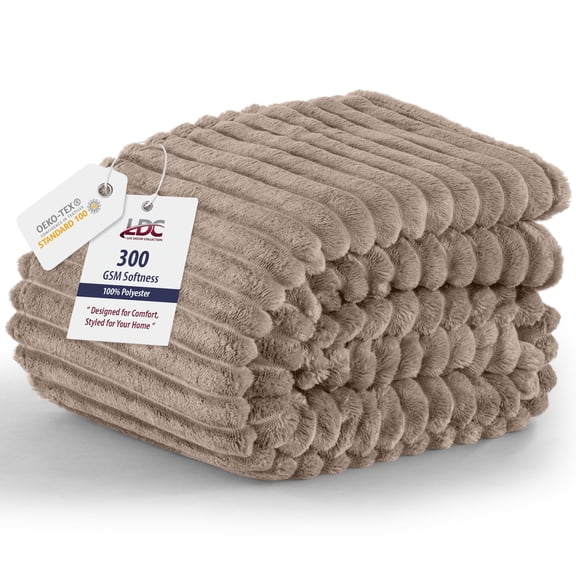 Lux Decor Plush Striped Fleece Blankets Queen Size, Hypoallergenic Super Soft All Season Warm Decorative Fluffy Blanket for Bed, Linen