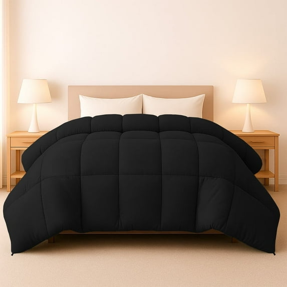 Lux Decor Premium Queen Comforter Down Alternative - All Season Box Stitched Quilted Duvet Insert with Corner Tabs, 250 GSM Virgin PSF Filling, Machine Washable Bedding - Oekotex Certified - Black
