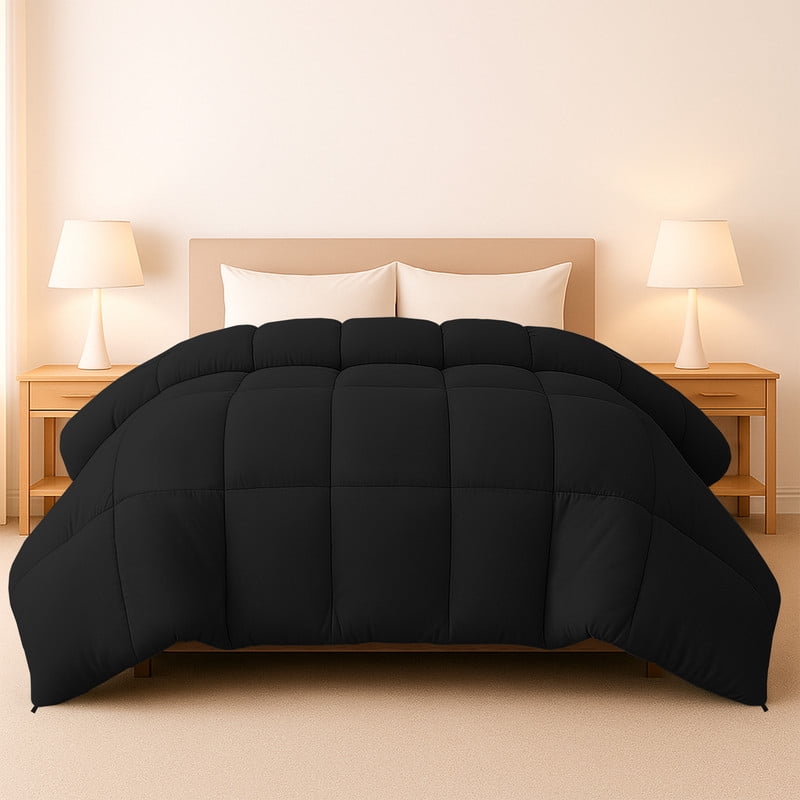 Lux Decor Premium King Comforter Down Alternative - All Season Box Stitched Quilted Duvet Insert with Corner Tabs, Machine Washable Bedding - Oekotex Certified - Black