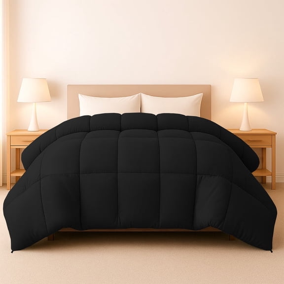 Lux Decor Premium Twin Comforter Down Alternative - All Season Box Stitched Quilted Duvet Insert with Corner Tabs, Machine Washable Bedding - Oekotex Certified - Black