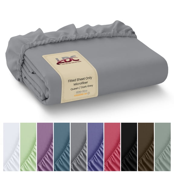 Lux Decor Queen Fitted Sheet Only - Ultra Soft Brushed Microfiber Bottom Sheet, 16” Deep Pocket with 360° Elastic Fit, Wrinkle & Fade Resistant, Dark Grey