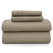 Lux Decor Queen Size Sheet Set, 4-Piece Plain Soft Microfiber – Deep Pocket Queen Bed Sheets, Includes 1 Fitted Sheet, 1 Flat Sheet, 2 Pillowcases, Beige
